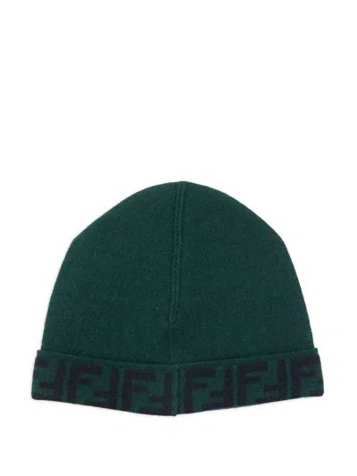 Fendi Ff-motif Beanie Hat In Green