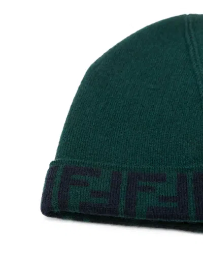 Fendi Ff-motif Beanie Hat In Green