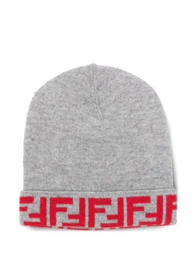 Fendi Ff-motif Beanie Hat In Gray
