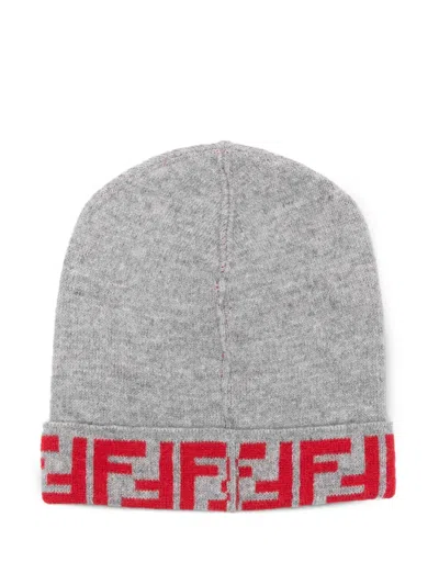 Fendi Ff-motif Beanie Hat In Gray
