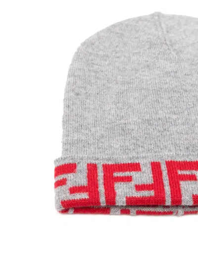 Fendi Ff-motif Beanie Hat In Gray