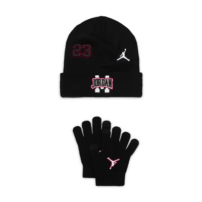Jordan Big Kids' Patch Beanie 2-piece Set In Black