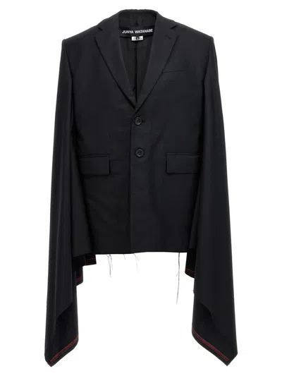 Junya Watanabe Wool Cape With Tailored Fit And Mid-length In Black