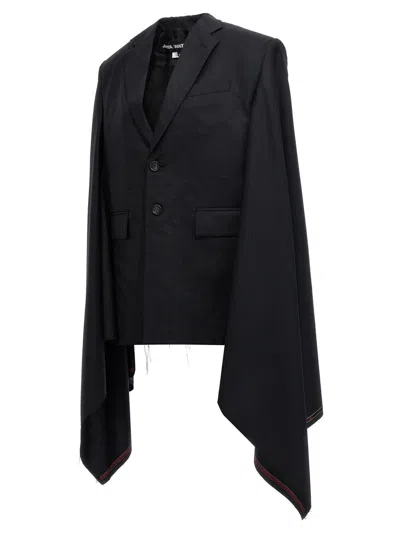 Junya Watanabe Wool Cape With Tailored Fit And Mid-length In Black