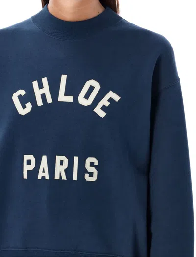 Chloé Crew Neck Logo Sweater In Blue