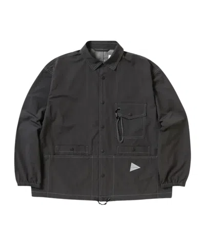 And Wander Crinkled Nylon Shirt Jacket In Gray