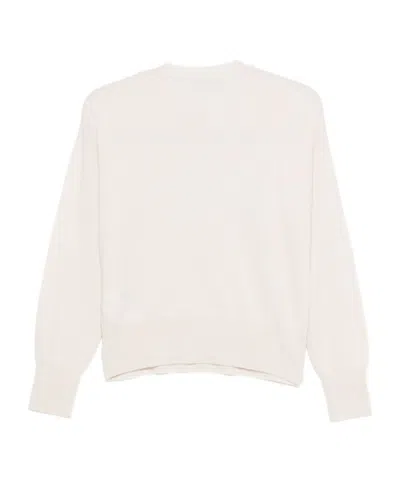 Blugirl Relaxed Fit White Sweater With Sequin Script Logo In Neutral