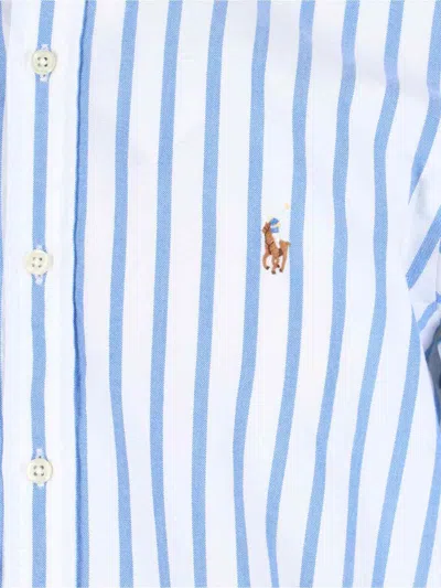Polo Ralph Lauren Embroidered Stripes Oxford Shirt In Blue