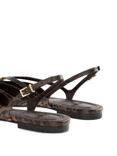 Fendi Ffold Leopard-printed Snake Leather Slingback Flats In Brown