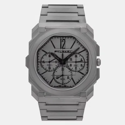 Pre-owned Bvlgari Octo Finissimo Chronograph Gmt Special Edition 103673 Grey Titanium Men's Wristwat In Gray