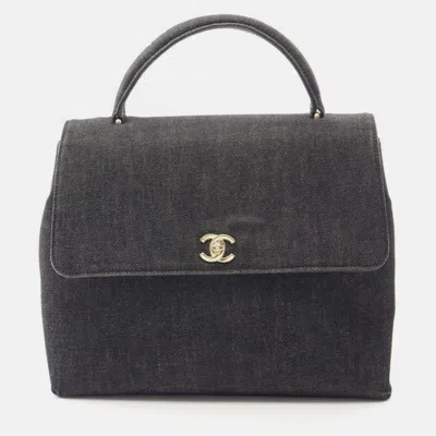 Pre-owned Chanel Coco Mark Gray Denim Handbag
