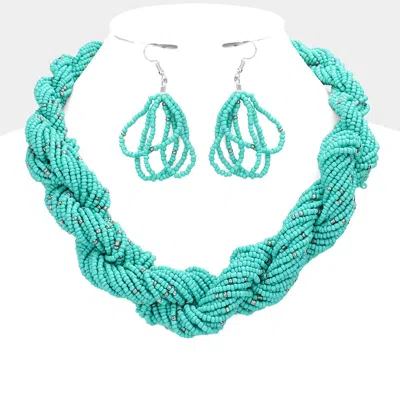 Fashnzfab Braided Seed Beaded Necklace In Green