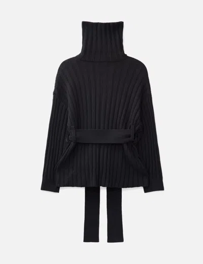 Songzio Asymmetric High Neck Knit Coat In Black