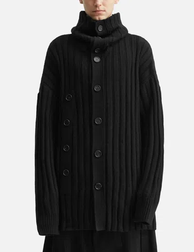 Songzio Asymmetric High Neck Knit Coat In Black