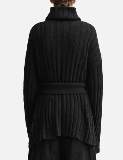 Songzio Asymmetric High Neck Knit Coat In Black