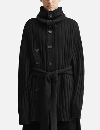 Songzio Asymmetric High Neck Knit Coat In Black