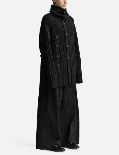 Songzio Asymmetric High Neck Knit Coat In Black