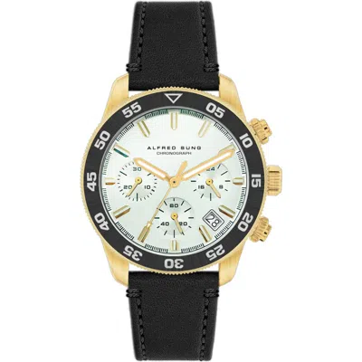 Alfred Sung Chronograph Iii Leather Strap Watch, 41mm In Black