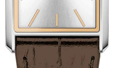 Alfred Sung Horizon Rectangular Croc Embossed Leather Strap Watch, 37mm X 45mm In Brown