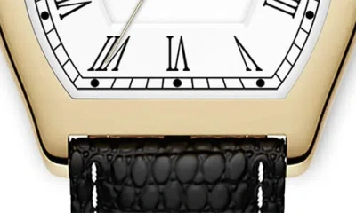 Alfred Sung Heritage Tonneau Leather Strap Watch, 27mm X 45mm In Black