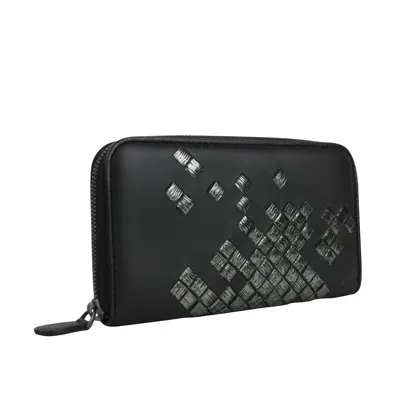 Bottega Veneta Women's Zip Around Black Leather Woven Wallet 114076 1160 In Black