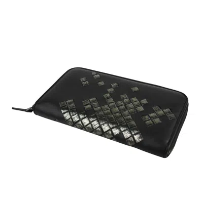 Bottega Veneta Women's Zip Around Black Leather Woven Wallet 114076 1160 In Black