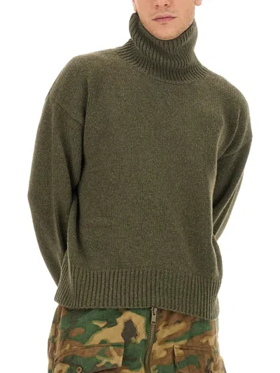 Givenchy Ribbed Turtleneck Oversized Cashmere Sweater In Green