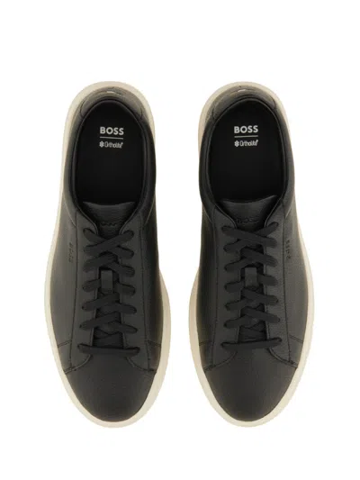 Hugo Boss Boss Grained Leather Sneaker In Black