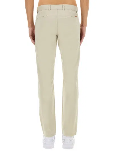 Hugo Boss Logo-plaque Straight-leg Trousers In Neutral