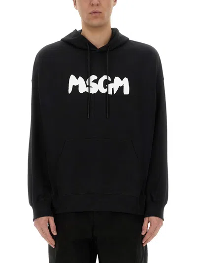 Msgm Hoodie With Drawstring Hood And Kangaroo Pocket In Black