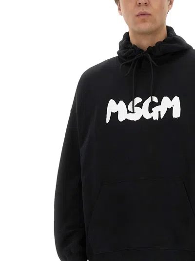 Msgm Hoodie With Drawstring Hood And Kangaroo Pocket In Black