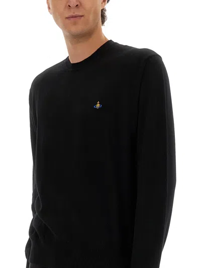 Vivienne Westwood Crewneck Sweater With Embroidered Emblem And Ribbed Details In Black