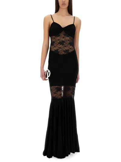 Nina Ricci Mermaid Dress With Lace Inserts In Black