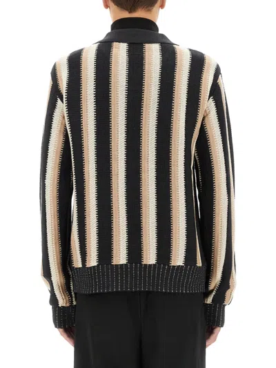 Sasquatchfabrix Striped Flap-pocket Sweater In Brown