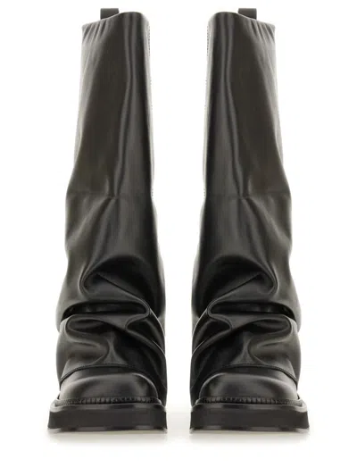 Attico Robin Boots With Square Toe And Logo Plate On The Back In Black Leather For Women
