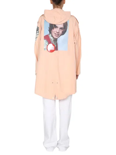 Raf Simons Parka With Logo Patch In Pink