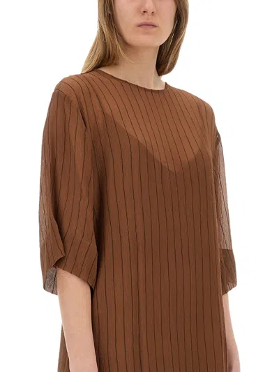 Alysi Silk Midi Dress In Brown