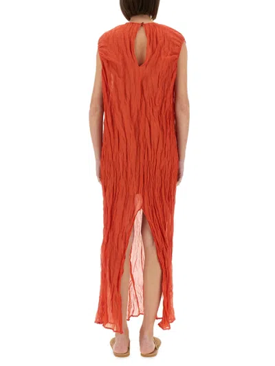 Alysi Metallic Gauze Longuette Dress In Orange