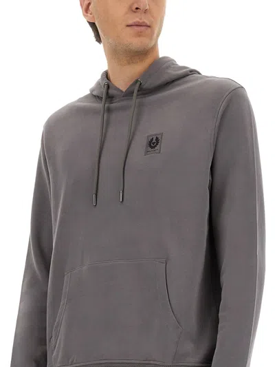 Belstaff Hooded Sweater Drawstring Kangaroo Pocket In Gray