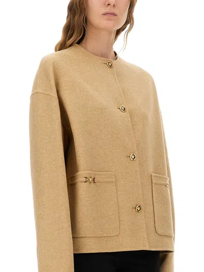 Versace Medusa Buttoned Jacket In Brown