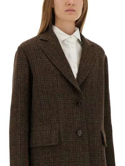 Aspesi Longline Coat With Notched Lapels And Pockets In Brown