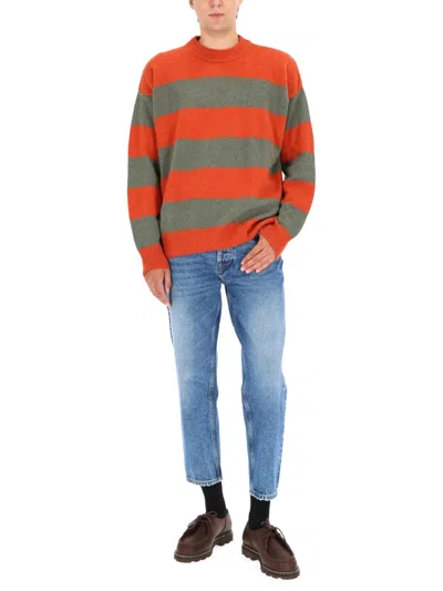 Amish Striped Wool Pullover In Orange