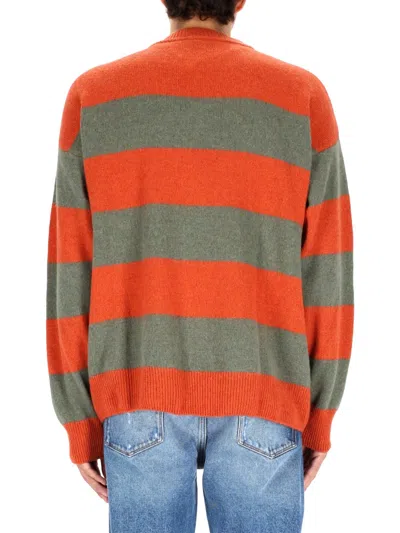 Amish Striped Wool Pullover In Orange