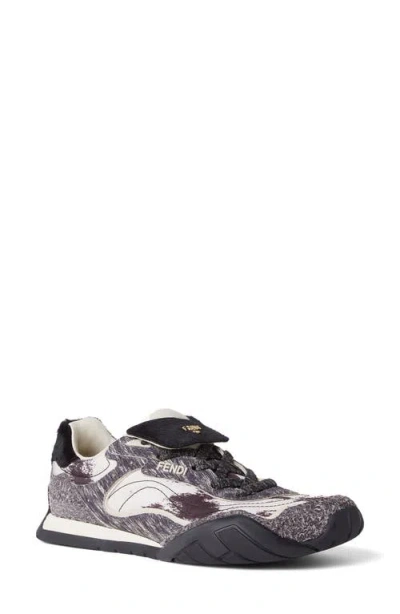 Fendi Wave Pulse Mixed-media Low-top Sneakers In Black