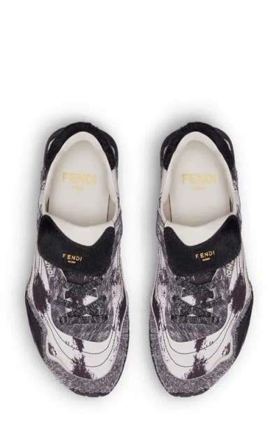 Fendi Wave Pulse Mixed-media Low-top Sneakers In Black