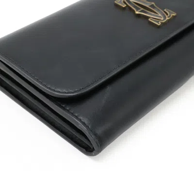 Pre-owned Cartier Black Leather Long Wallet (bi-fold) ()