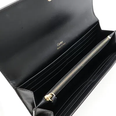 Pre-owned Cartier Black Leather Long Wallet (bi-fold) ()