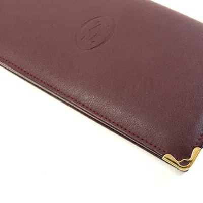 Pre-owned Cartier Bordeaux Leather Long Wallet (bi-fold) () In Burgundy