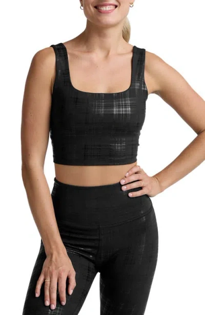 Beyond Yoga Beyond The Studio Plaid Metallic Crop Tank In Black