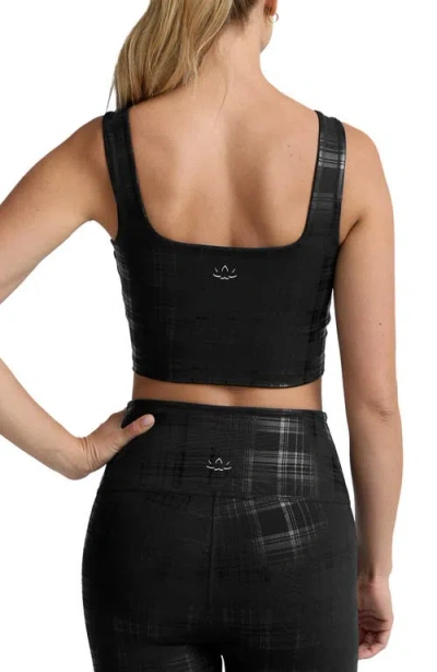 Beyond Yoga Beyond The Studio Plaid Metallic Crop Tank In Black